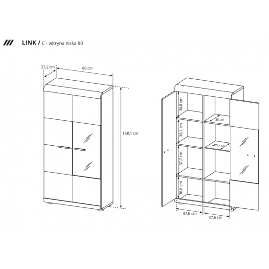 LINK C alacsony vitrines szekrény (80)